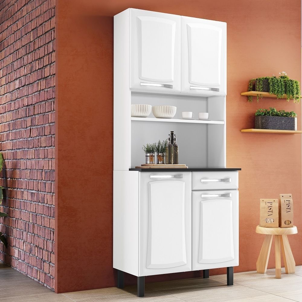 Cozinha Compacta em Aço 4 Portas 1 Gaveta 80cm Pratika Itatiaia Branco/Neve Branco