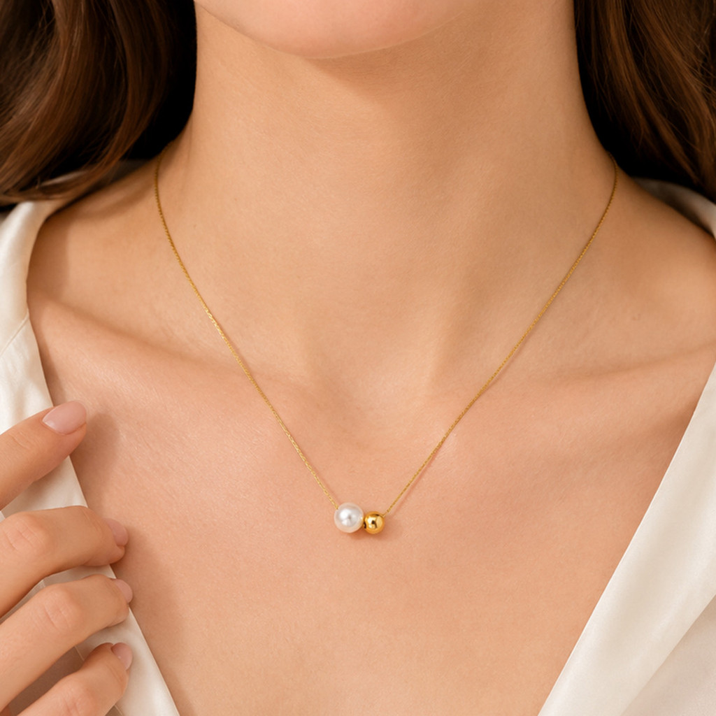 Colar Com Pingente De Pérola E Bola De Ouro Vnox Para Mulheres, Corrente Fina De Aço Inoxidável Banhado A 18K, Uso Diá · foto 2