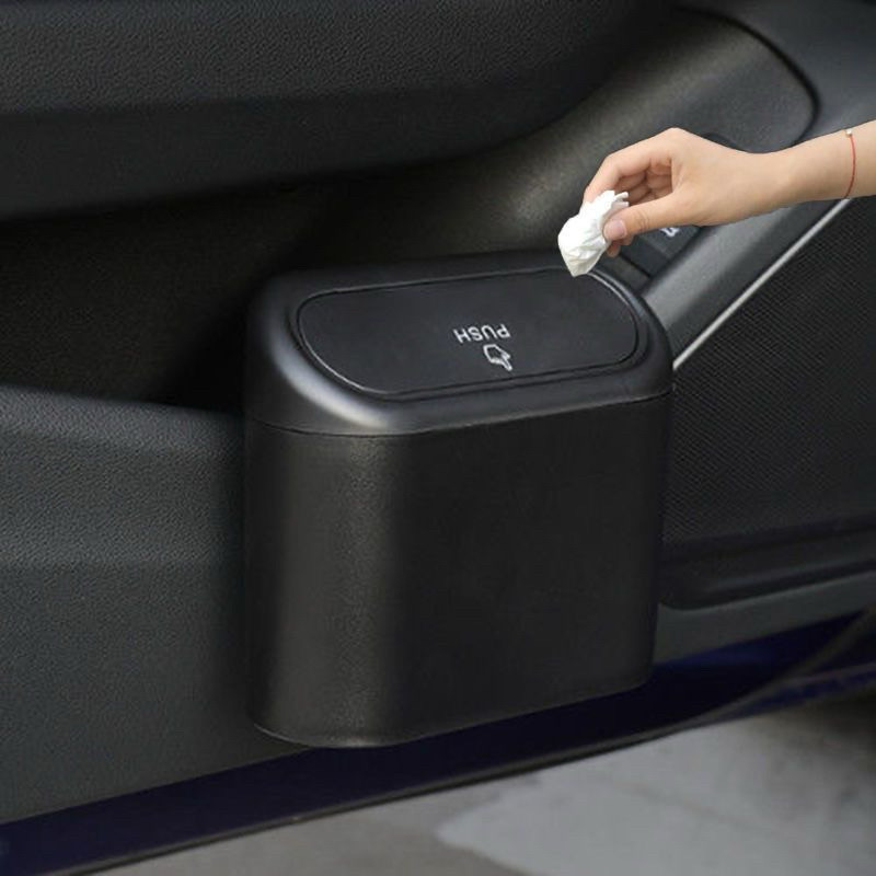 Lixeira para Carro Preta com Tampa - Conjunto de ate 3 Unidades