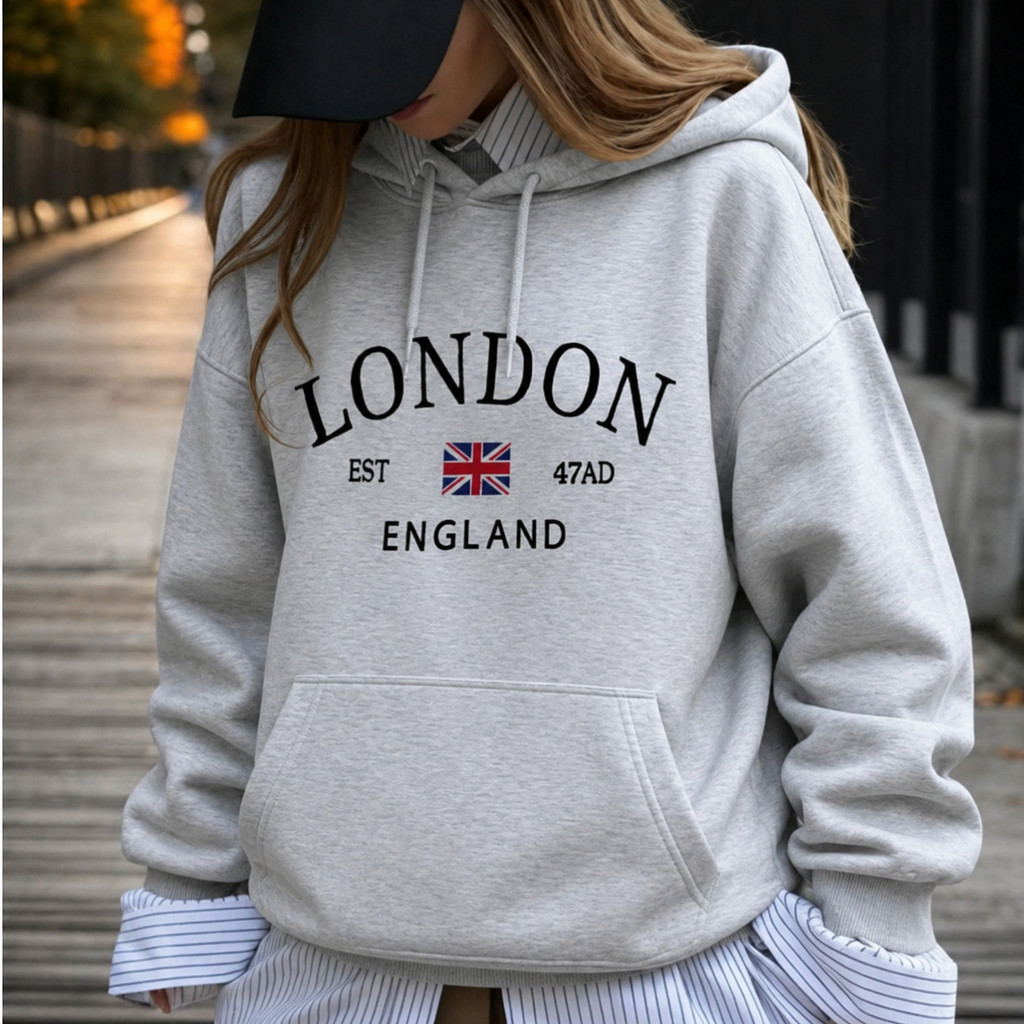 Moletom Canguru Feminino London Blusa De Frio Estilosa Confortável Casual Versátil Algodão