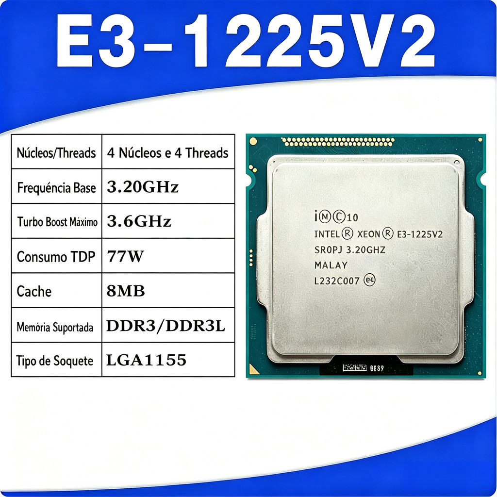Xeon E3 1225 v2 E3-1225v2 3.2 GHz Quad-Core 8M 77W LGA 1155 Para Placa-Mãe B75