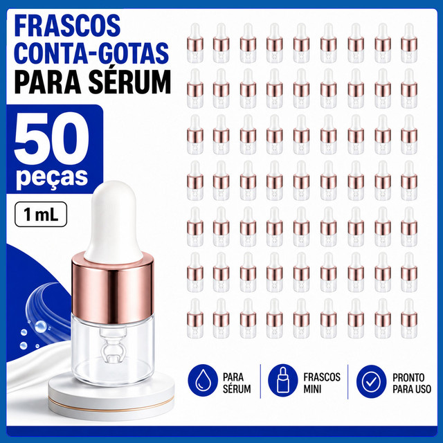 Tubos Conta-Gotas de Vidro 1mL Rosé Dourado 50 Peças para Líquidos, Essências, Cosméticos, Aromas, Testes e Presente