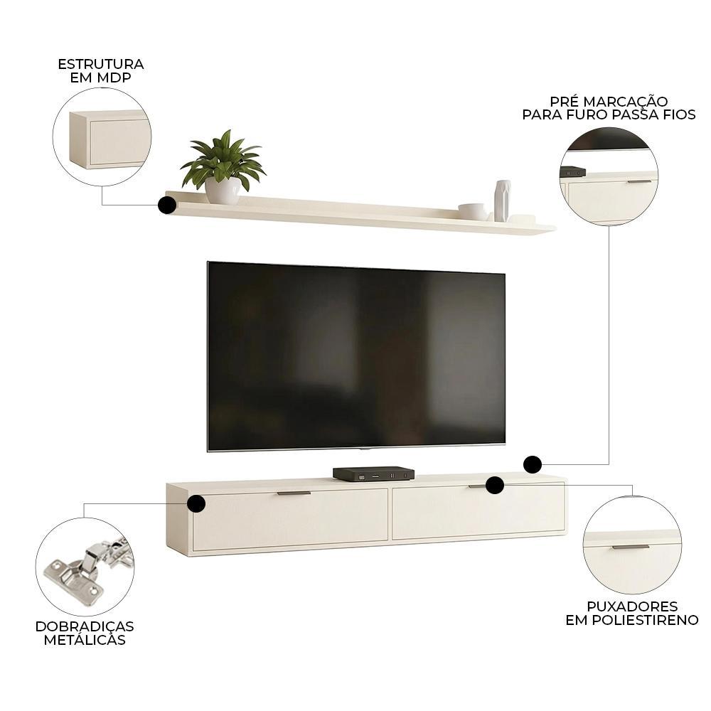 Rack Tv 65 Pol. Suspenso 160cm 2 Portas Lila Off White Z49 - Mpozenato · foto 2