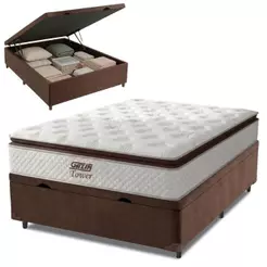 Cama Box Baú Casal Colchão Molas Pocket Ensacadas Tower 138x188x75cm Branco / Marrom Gazin