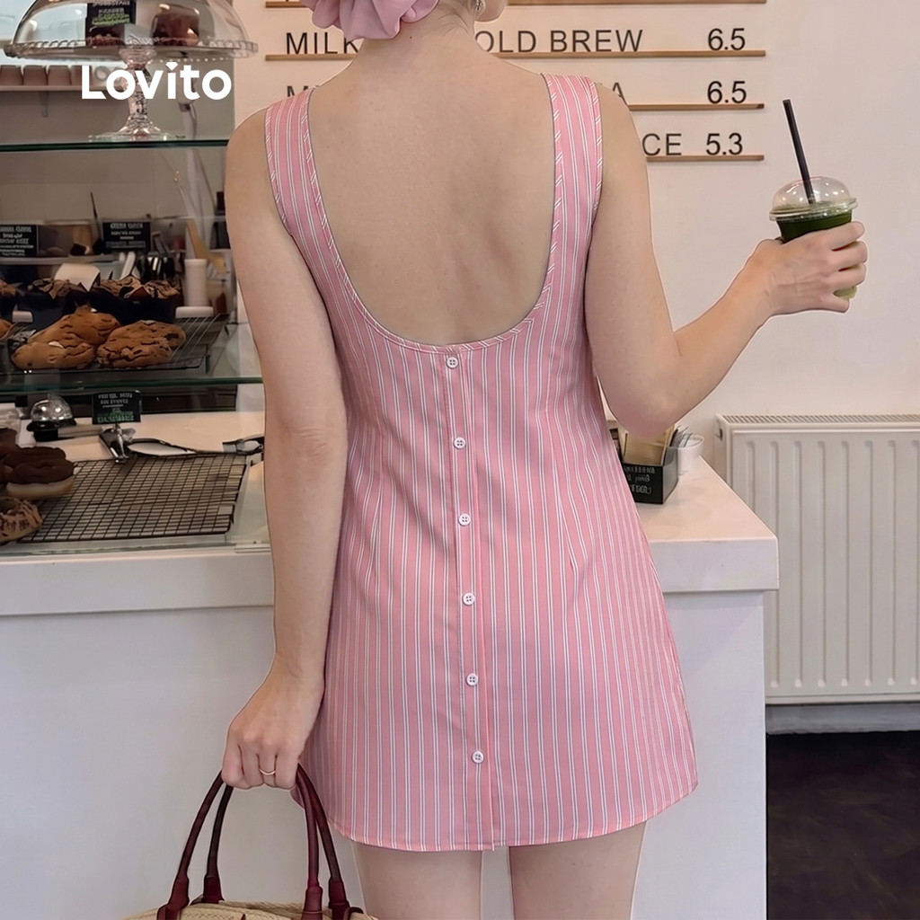 Lovito Vestido Casual Estilo Anos 90 Y2k Retrô Coreano Para O Dia a Dia Rosa Para Mulheres DRK8P1D641 · foto 2
