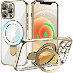 Capinha Galvanizada Magnética Com Suporte Para iPhone 13 14 15 16 17 Pro Max Antichoque Brilho Metálico Proteção Câmera