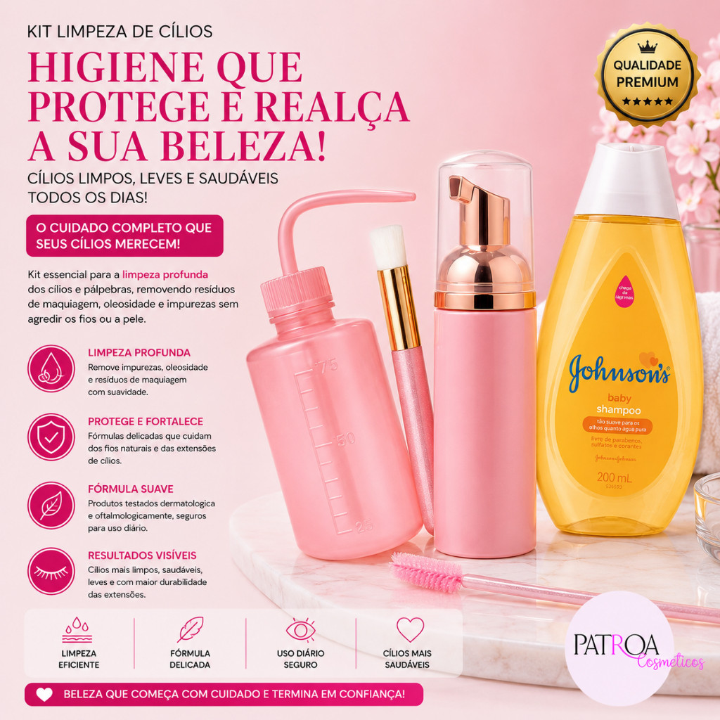 Limpeza de Cilios  Pisseta + pump + Shampoo + escovinha Limpeza