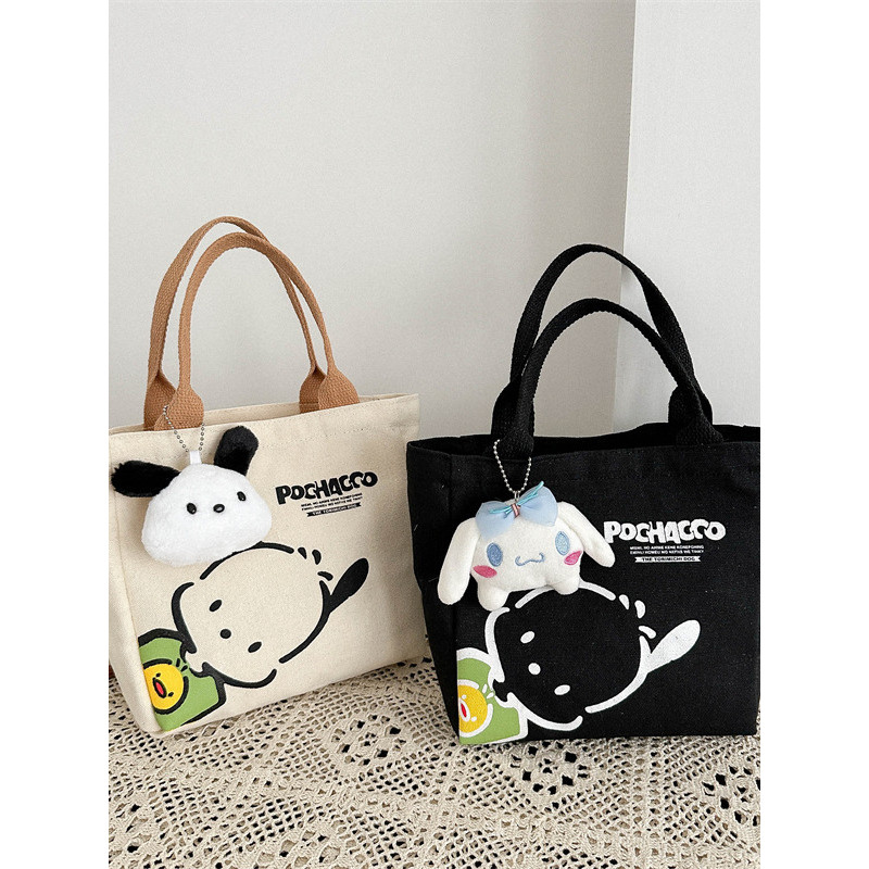Bolsa de lona portátil dos desenhos animados bonito bolsa Commuter nicho Bento saco feminino ins moda bolsa passeio