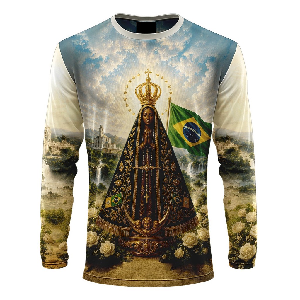 Camiseta Manga Longa Dry Fit Nossa Senhora Aparecida Padroeira Do Brasil