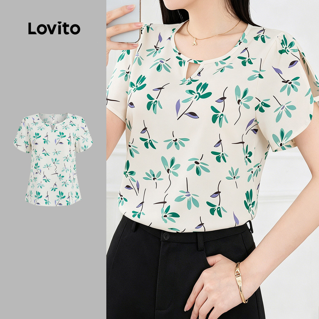 (New Arrival) Lovito Blusa Casual Primavera/verão para O Lazer e O Trajeto diári