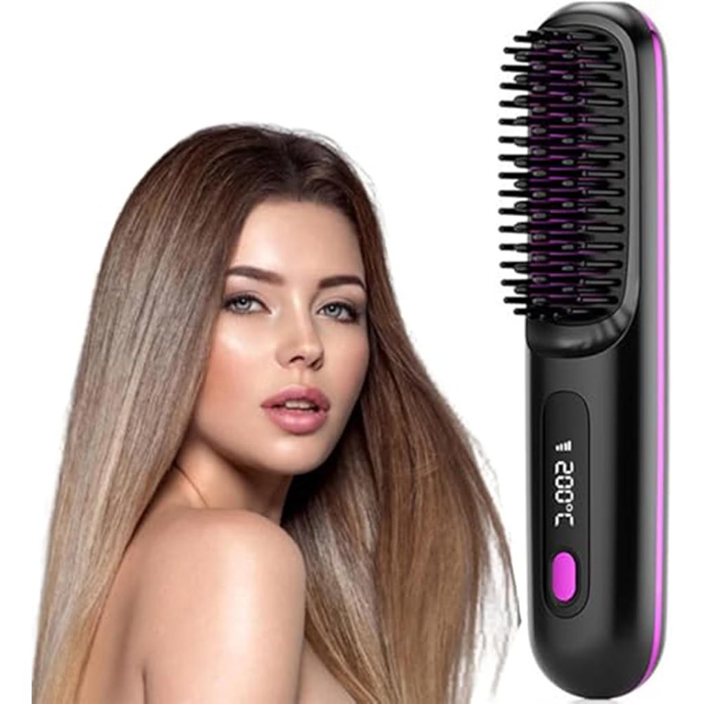 Escova Alisadora Glowcept para Cabelos Curtos, Escova Alisadora Portátil Numoya - Gobrush Pro, Escova Aquecida Glow Wave