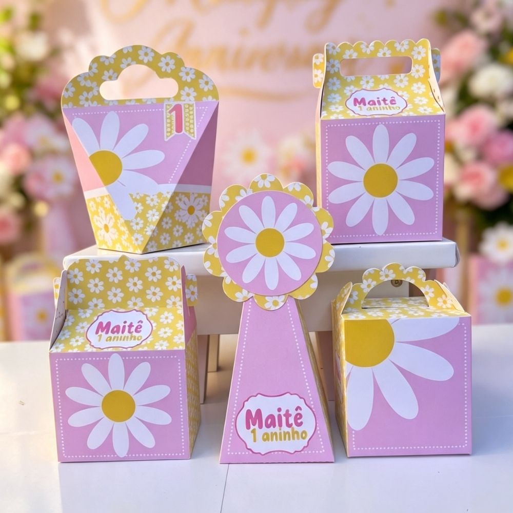Kit Festa Caixinhas MARGARIDAS  lembrancinhas personalizadas para aniversario infantil decoração mimos
