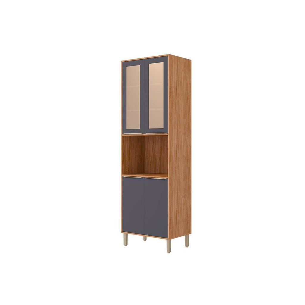 Paneleiro de Cozinha Cristaleira Celeste c/ 4 Portas (2 c/ Vidro Reflecta) e 1 Nicho 70cm Cinamomo/Titanium - MGM