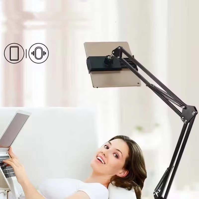 Suporte flexível ajustável para tablet, suporte longo braço portátil multifuncional, clipe de mesa para celular