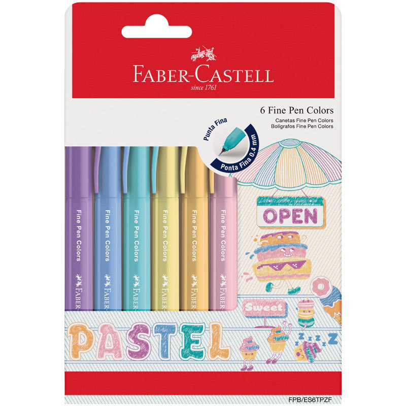Caneta hidrográfica Fine Pen Pastel FPB/ES6TPZF/357707 com 6 unidades Faber-Castell