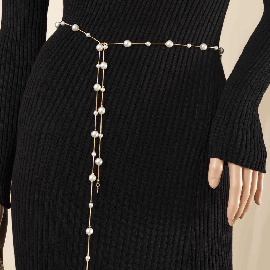 Prata Retro corrente pérola cintura corrente outono inverno moda All-Match saia cinto senhoras na moda acessórios de cin