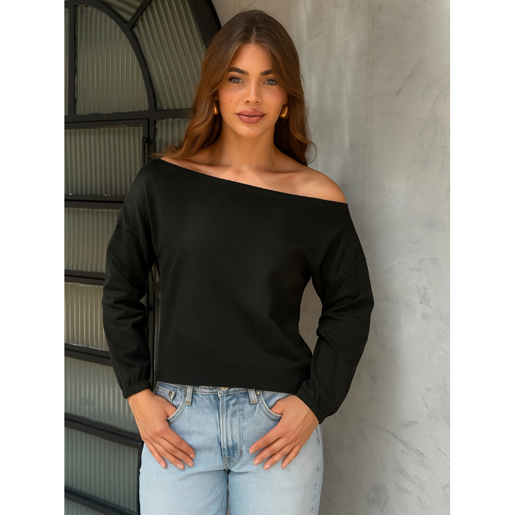 Blusa Moletom Básico Ombro Caido Tendencia. Inverno