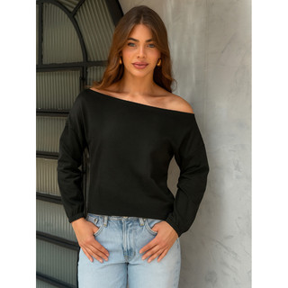Blusa Moletom Básico Ombro Caido Tendencia. Inverno
