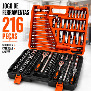 Kit Profissional 37-216 Peças - Jogo Soquetes, Catraca e Chaves Combinadas com Maleta Rígida