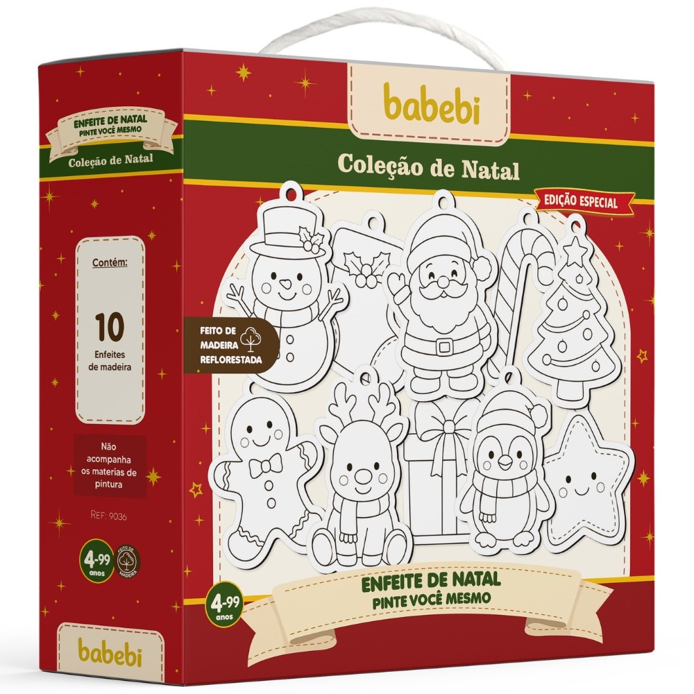 ENFEITES NATALINOS 10 PEÇAS MADEIRA BABEBI COLEÇÃO DE NATAL PRESENTE PAPAI NOEL DECORAÇÃO ÁRVORE