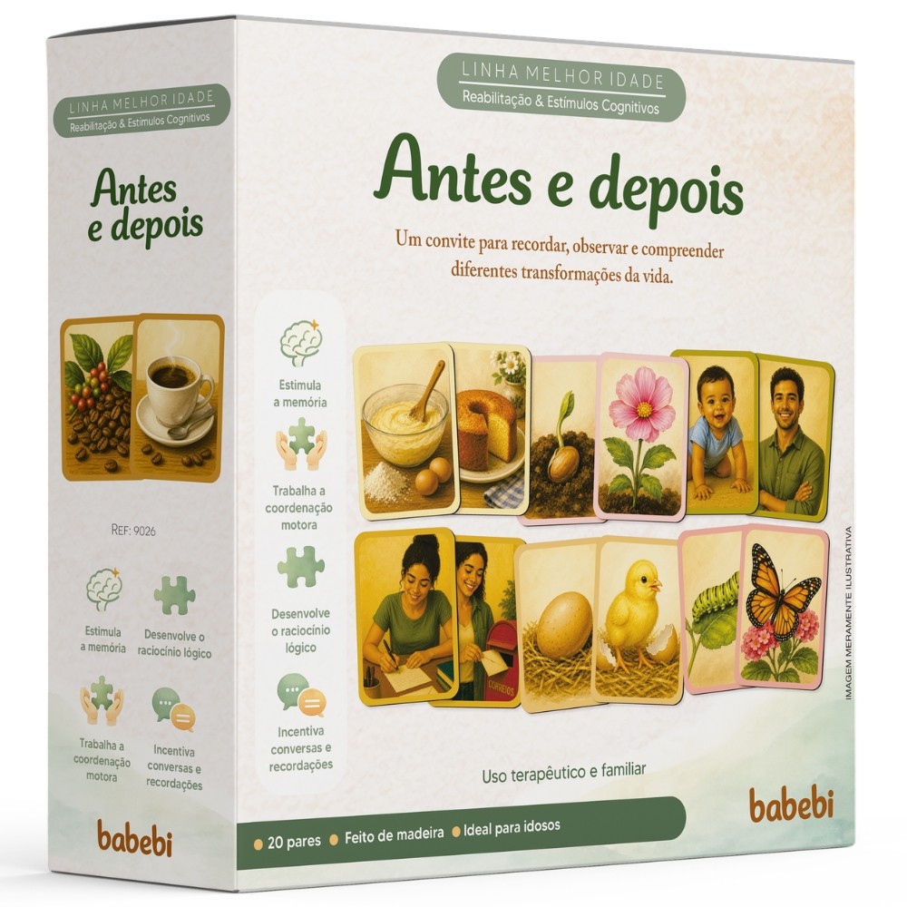 JOGO ANTES E DEPOIS 20 PARES MADEIRA BABEBI ESTÍMULO IDOSOS COORDENAÇÃO MOMENTOS