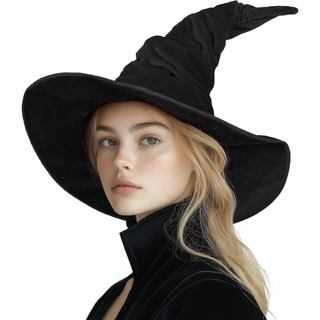 Chapéu de Bruxa MCJC para Adultos, Aba Larga com Pregas, Acessório para Fantasia de Festa de Máscaras de Halloween