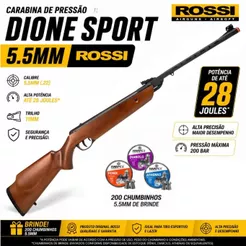 Carabina de Pressão Rossi Dione Sport Madeira Mola 5,5mm + 200 Chumbinhos de Brinde