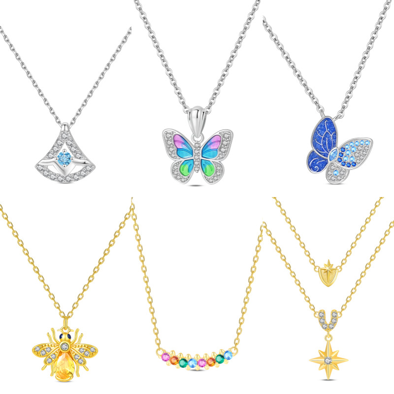 Senhoras colar S925 prata ouro abelha colar colorido borboleta colar estrela dourada colar presente de aniversário