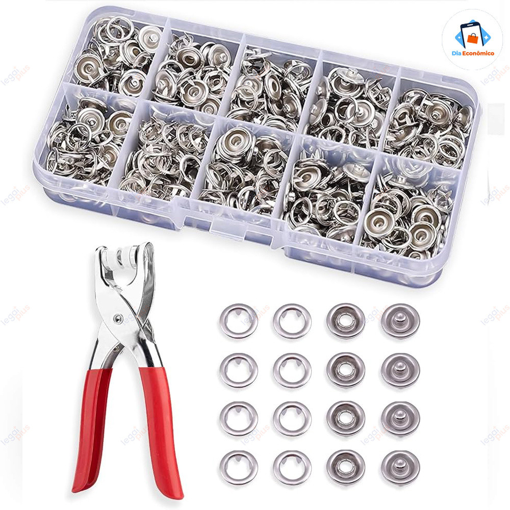 Alicate Manual para Fixação de Botões com 200 Peças - Aplicação sem Costura em Roupas