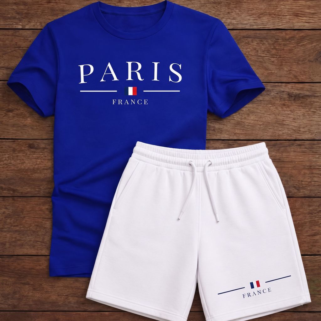 Kit Camiseta e Bermuda Moletinho Estampada Paris Casual Confortavel Algodão