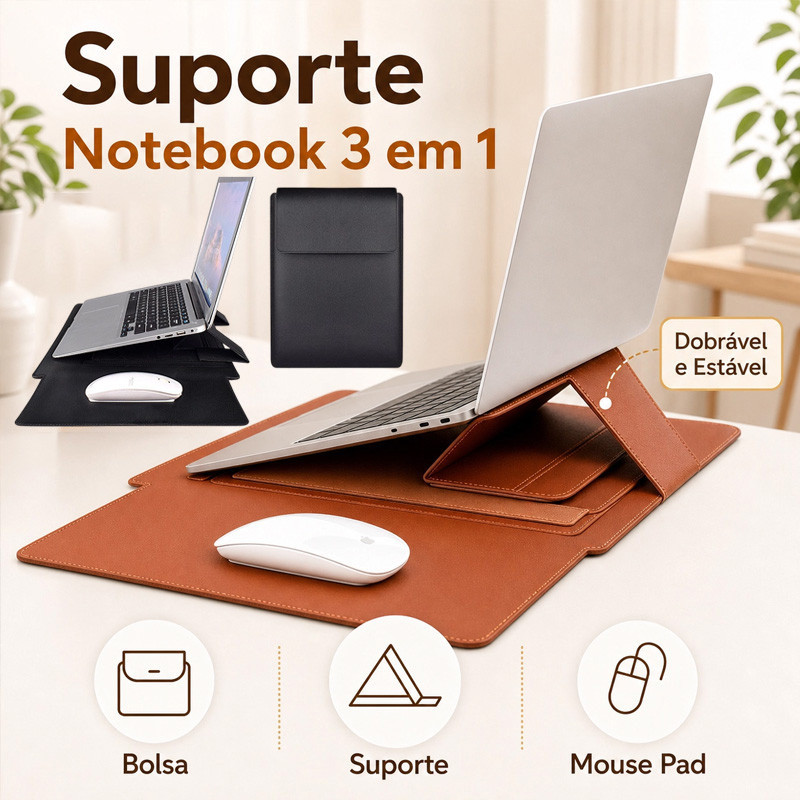 Suporte para Notebook 3 em 1 Capa Bolsa Notebook Couro PU  MacBook Air/Pro M2 13.6 13 14 15 16" com