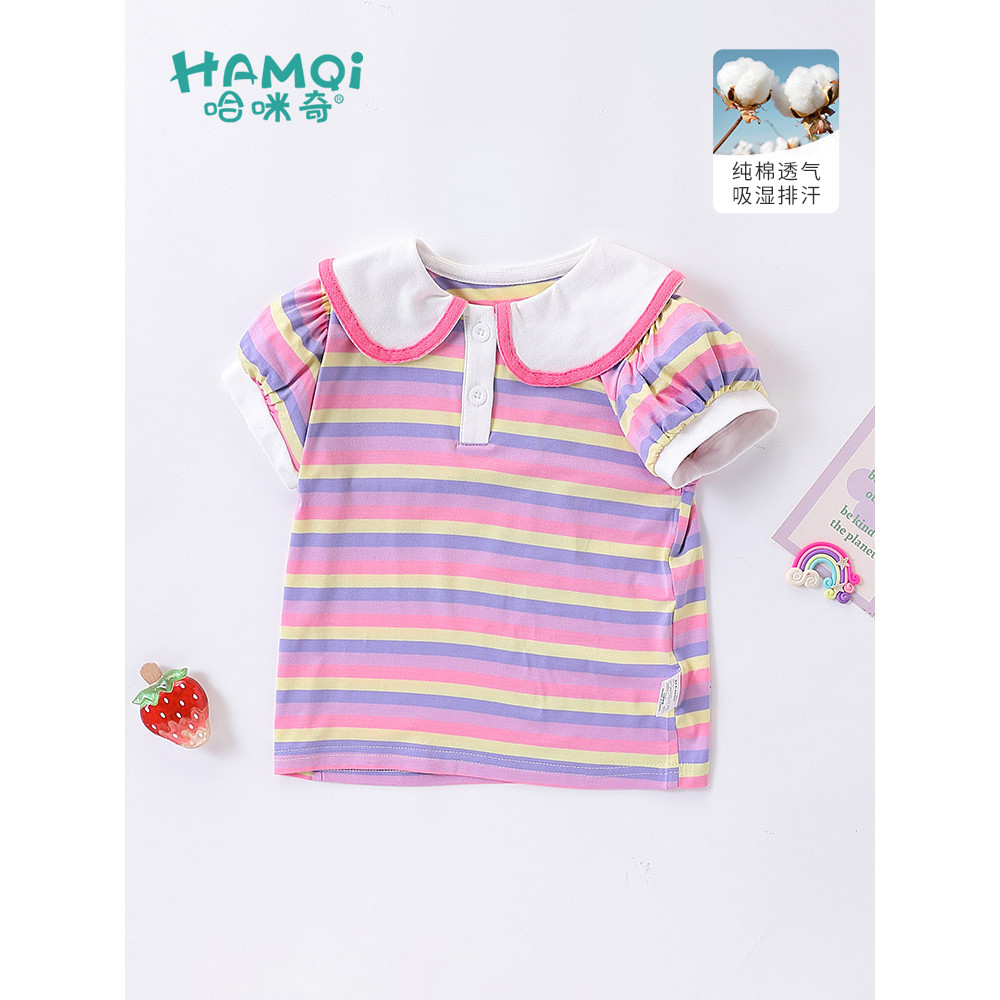 Meninas camisa polo de manga curta verão novo estilo bebê crianças puro algodão camiseta listrado camisa do bebê criança