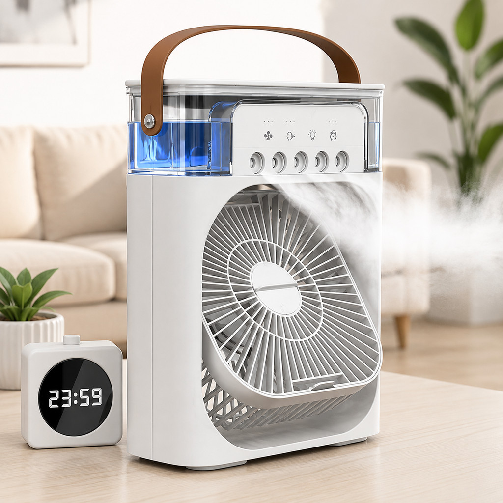 Mini Climatizador Portátil Resfriador de Ar Ventilador Umidificador com LED e USB Tipo-C