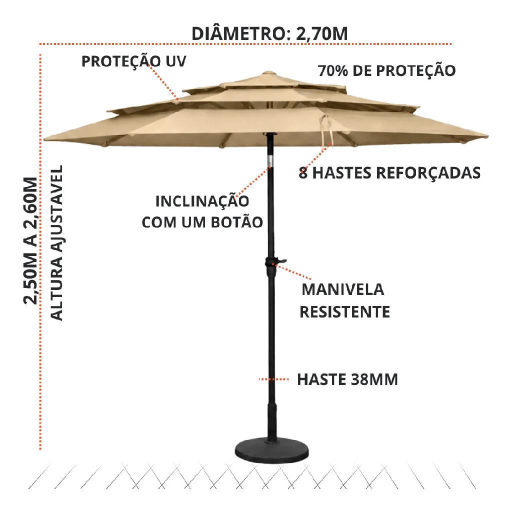 Ombrelone 2,70m 3camadas Base12kg + Capa Kit Jardim Piscina · foto 2