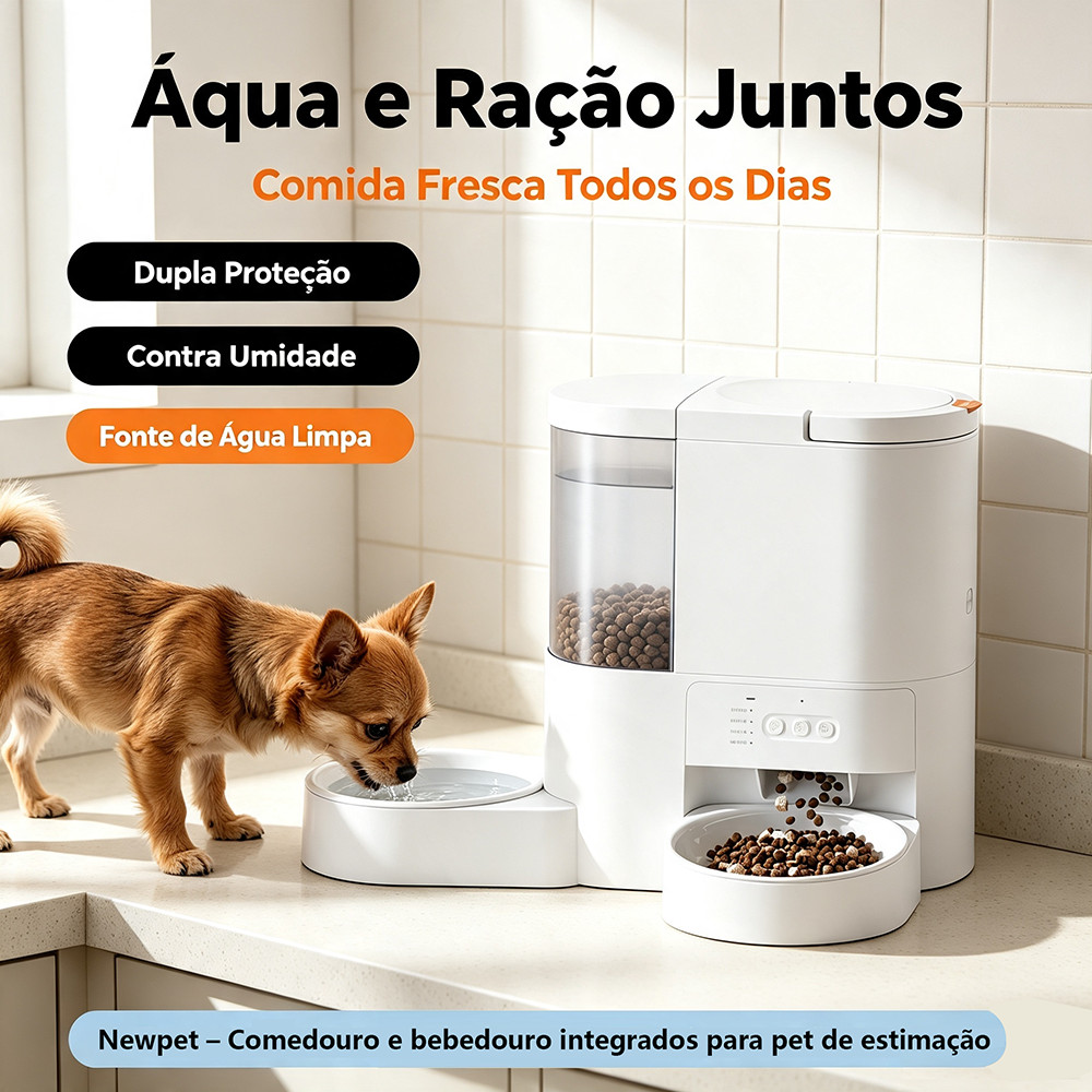 Newpet 2 em 1 Alimentador Pet Gato Cão Automático 2.4G/5G WiFi Bebedouro com Precisão Comedouro para Cães e Gatos