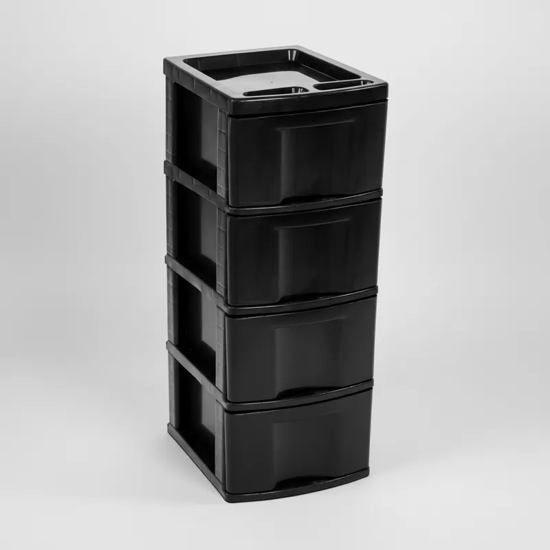 Gaveteiro Plástico Todo Preto 4 Gavetas Grandes – Organizador Multiuso