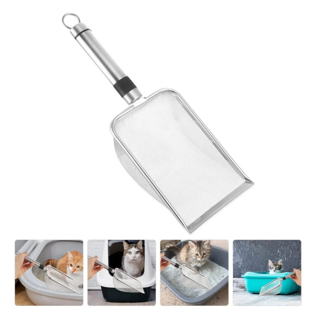 Pá Peneira de Areia Coletora Higiênica Pet Gato Cachorro Lagarto Aço Inox - Caixa de Areia