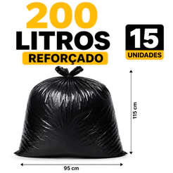 Sacos de lixo Grosso Preto Reforçado de 200 litros Espessura 6m 95x115 c/15un
