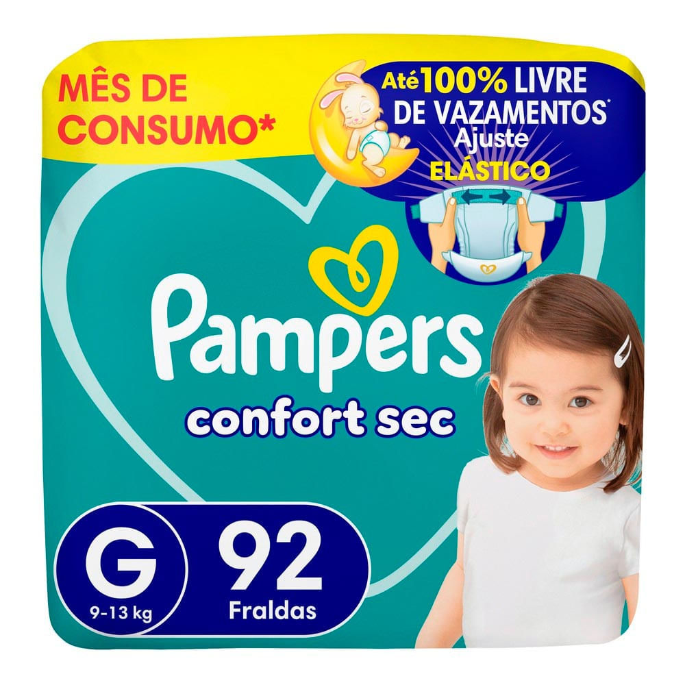 Fralda Pampers Pants Ajuste Total Tamanho G com 92 Unidades Descartáveis