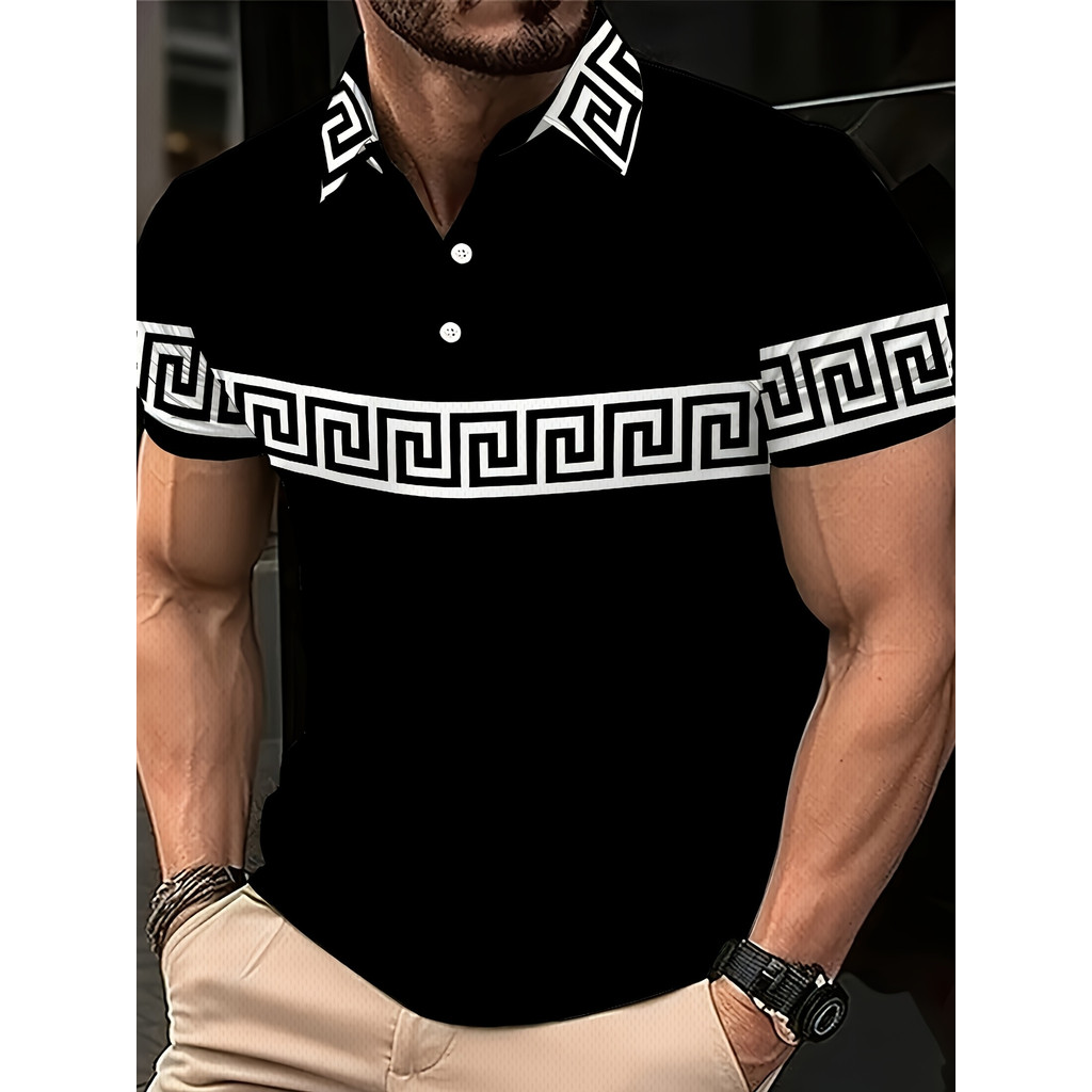 [Design estampado - sem textura] Camisa Polo masculina, camiseta/camiseta de manga curta respirável confortável de verão