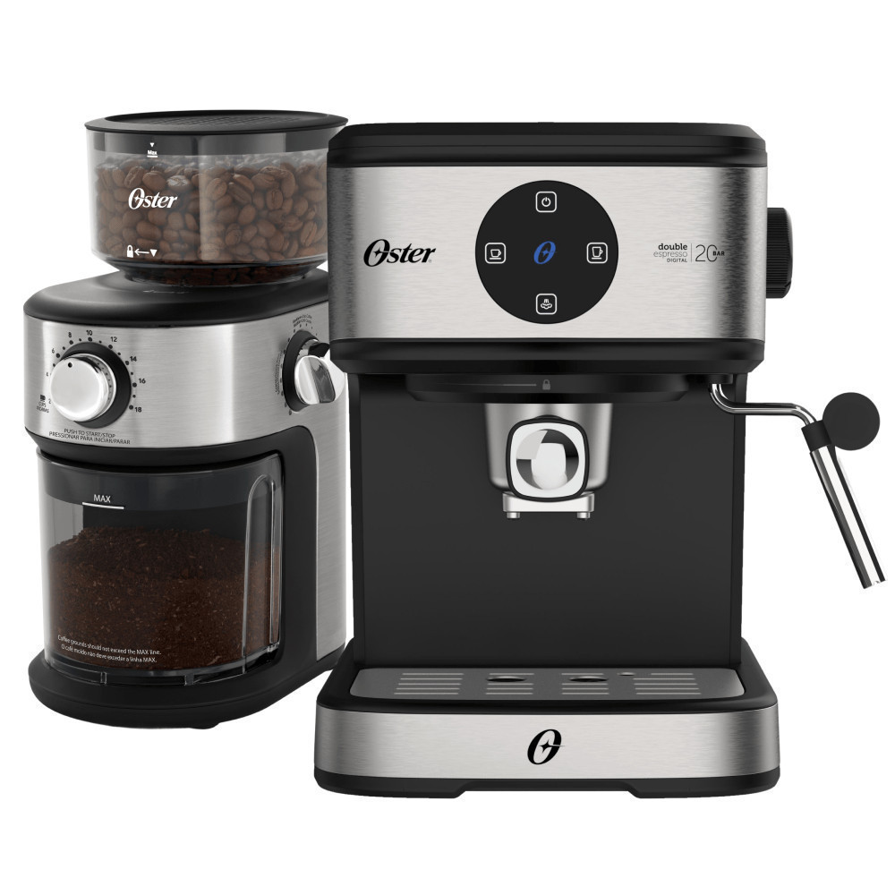 Kit Cafeteira Espresso Double Digital e Moedor de Café Precision 18 níveis Oster