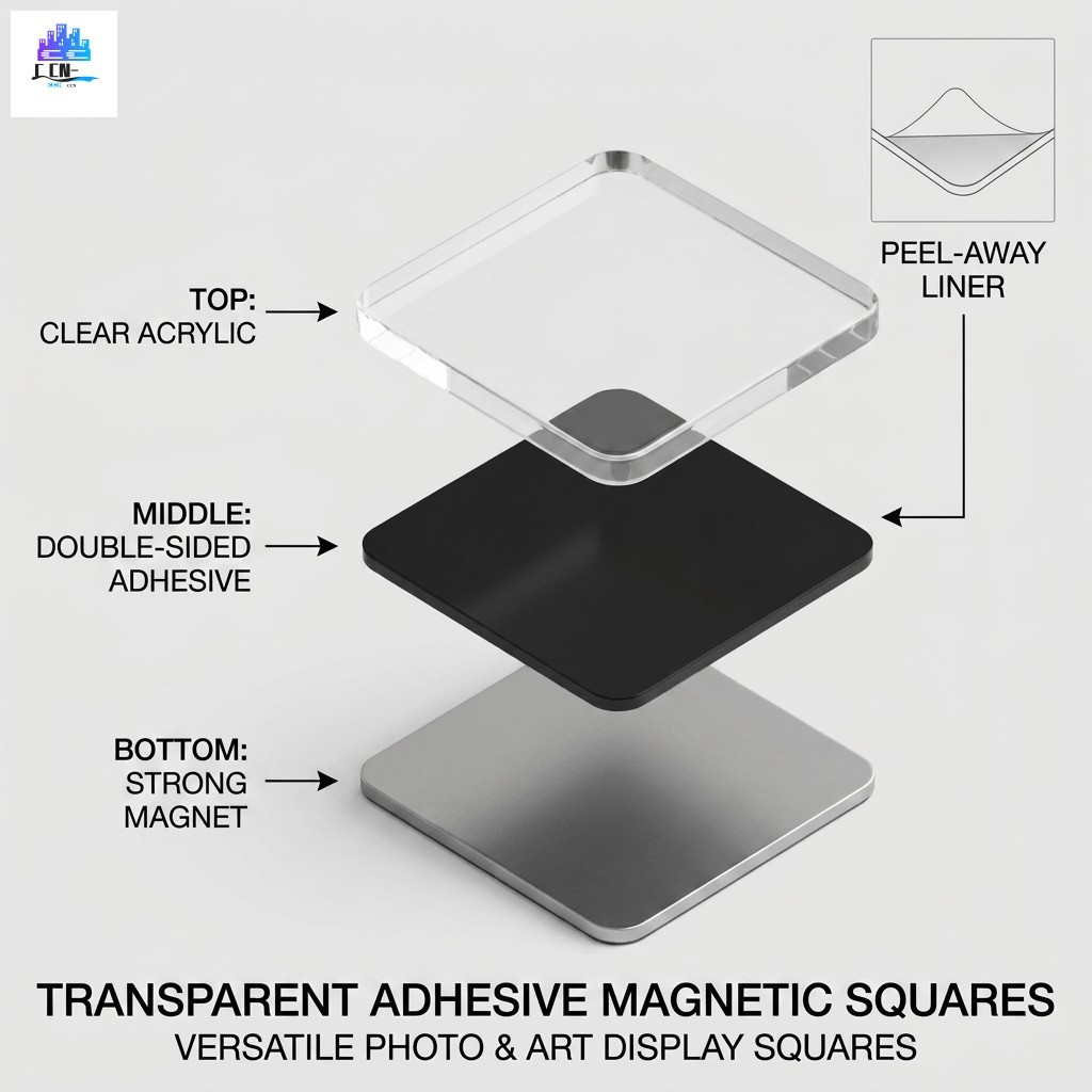 20 Peças 5x5cm Ímãs De Geladeira Quadrados Acrílicos Transparentes Adesivo Artesanal Faça Você Mesmo Com Suporte Para De