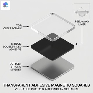 20 Peças 5x5cm Ímãs De Geladeira Quadrados Acrílicos Transparentes Adesivo Artesanal Faça Você Mesmo Com Suporte Para De