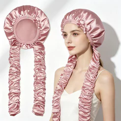 Gorro De Cabelo De Cetim Estendido Com Fivela Ajustável E Design De Laço Touca De Dormir 52 Cm