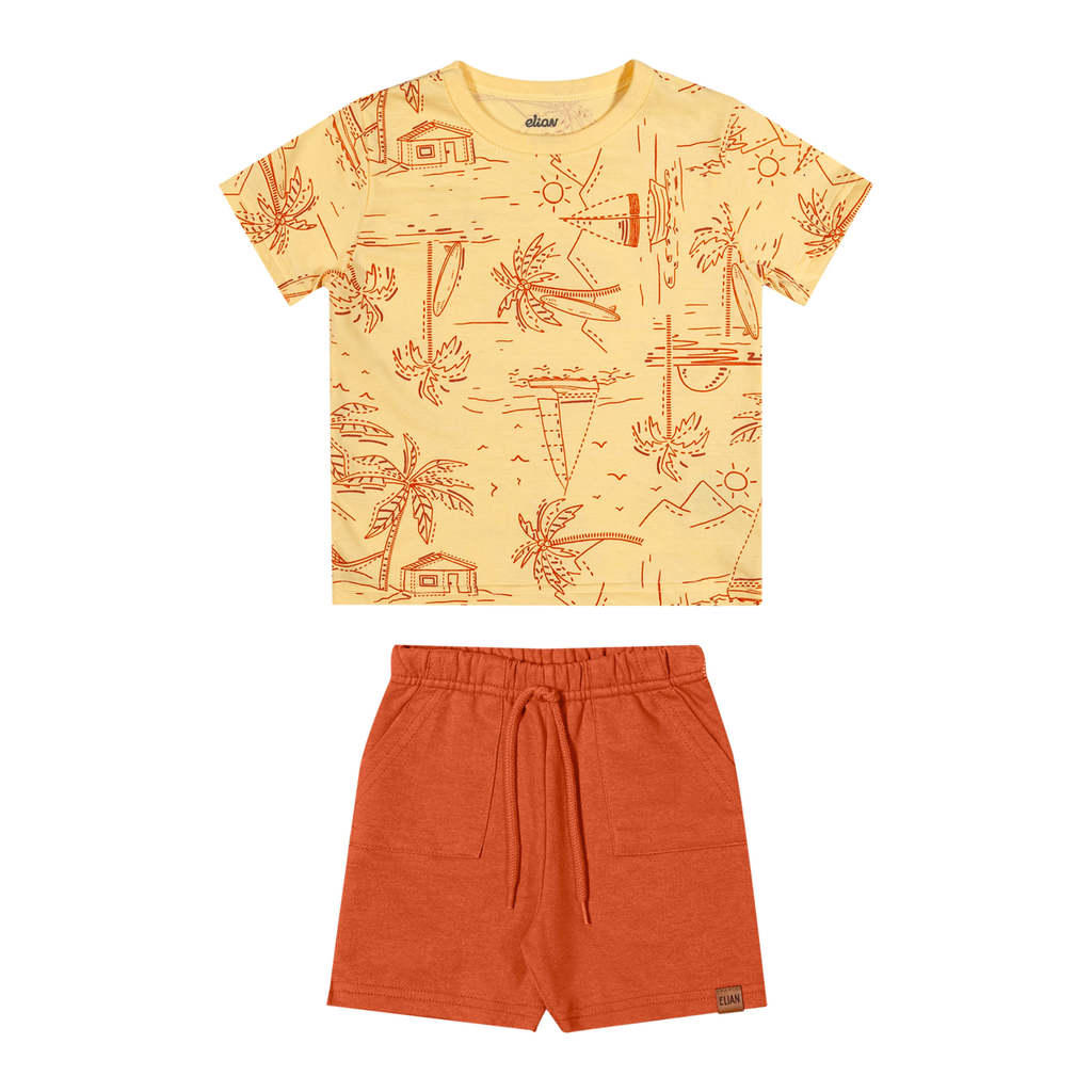 Conjunto Curto Infantil Menino Tropical Elian Amarelo