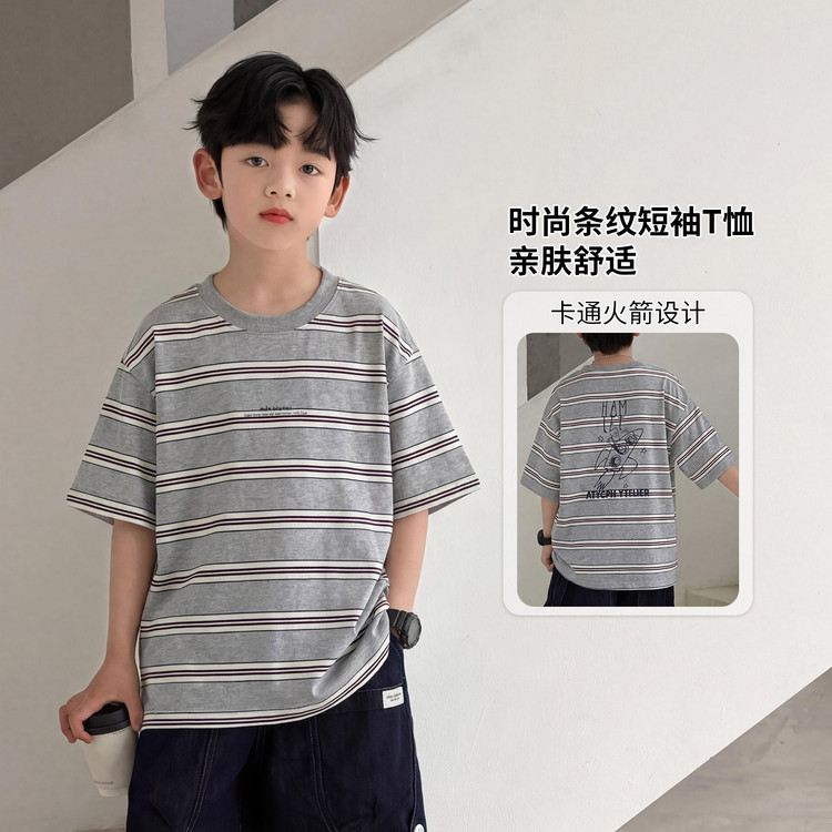 Meninos camiseta de manga curta 2026 novo estilo crianças listrado topo moda grandes crianças meia manga na moda meninos
