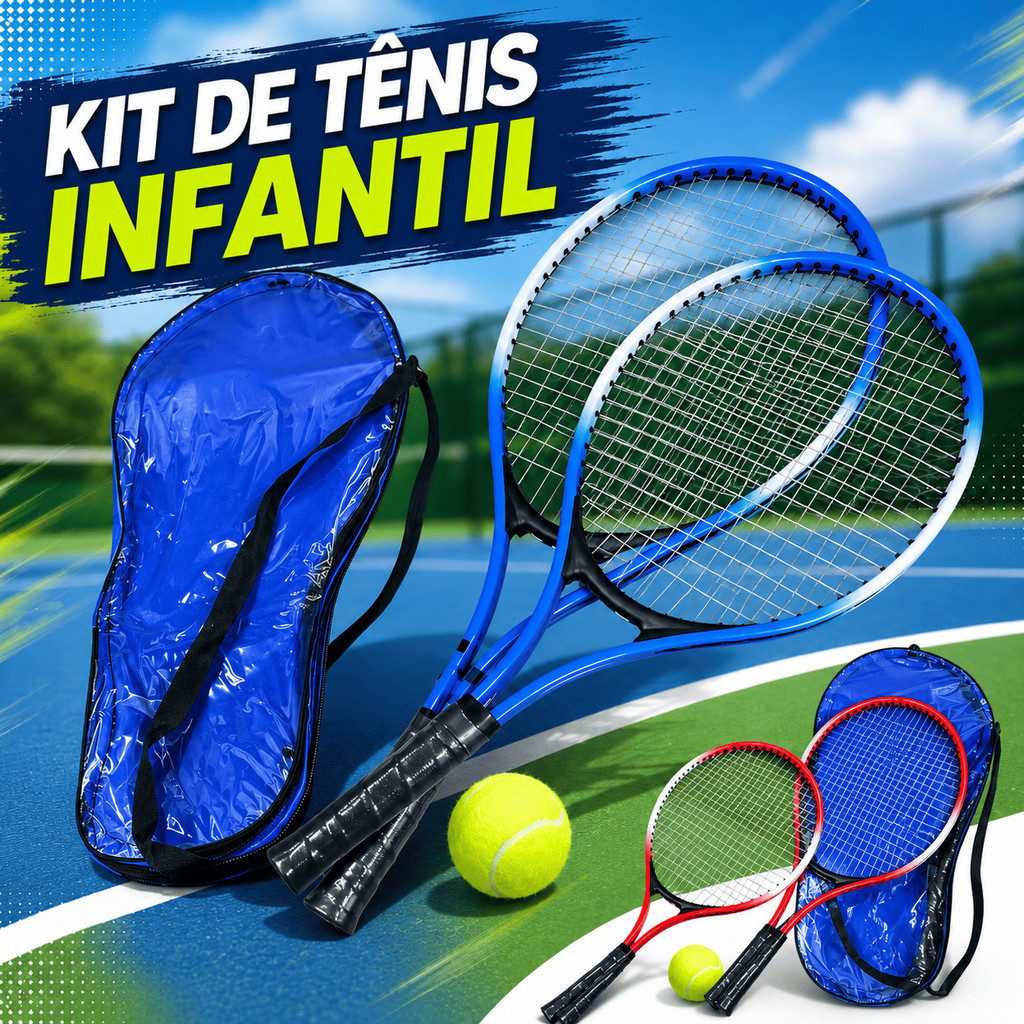 Kit Tênis Infantil Brinquedo Esportivo 2 Raquetes com Bolinha e Bolsa para Transporte
