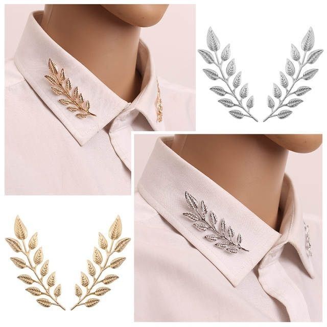 Broche Feminino Masculino De Folhas Para Colarinho Gola De Camisa Botão Ouro Prata Pin Jóia Alfinete