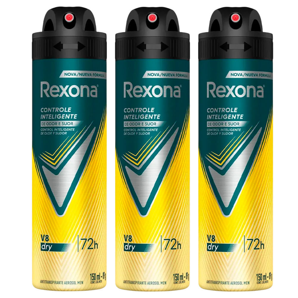 Kit Antitranspirante Rexona Men V8 150ml - 3 Unidades