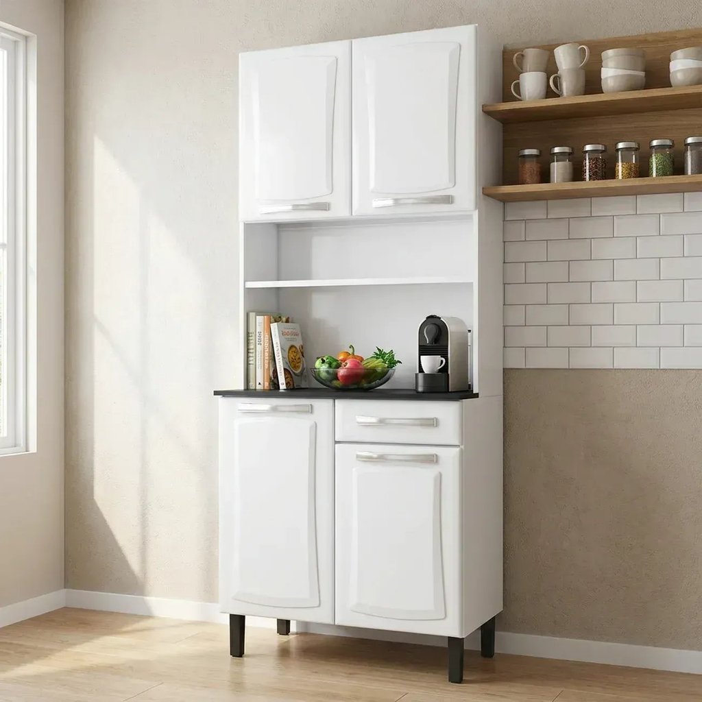 Armário de Cozinha em Aço com Bancada 4 Portas 1 Gaveta 195 x 80cm Pratika Itatiaia Branco Branco